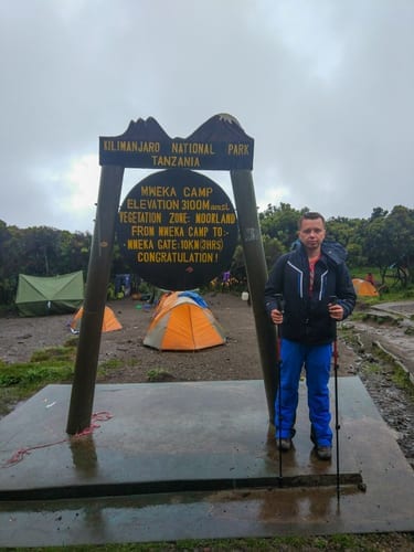 At Mweka Camp after the long descent